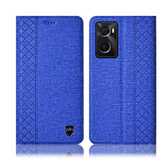Cloth Case Stands Flip Cover H12P for Oppo A76 Blue