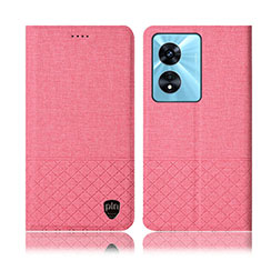 Cloth Case Stands Flip Cover H12P for Oppo A78 5G Pink