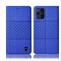 Cloth Case Stands Flip Cover H12P for Oppo Find X3 Pro 5G Blue
