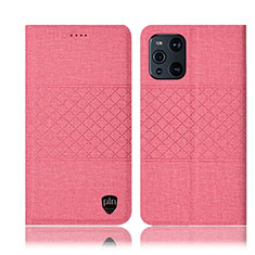 Cloth Case Stands Flip Cover H12P for Oppo Find X3 Pro 5G Pink