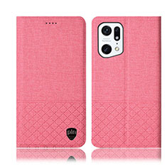 Cloth Case Stands Flip Cover H12P for Oppo Find X5 5G Pink