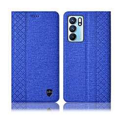 Cloth Case Stands Flip Cover H12P for Oppo Reno6 5G Blue