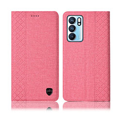 Cloth Case Stands Flip Cover H12P for Oppo Reno6 5G Pink
