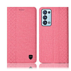 Cloth Case Stands Flip Cover H12P for Oppo Reno6 Pro+ Plus 5G Pink