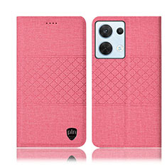 Cloth Case Stands Flip Cover H12P for Oppo Reno9 5G Pink