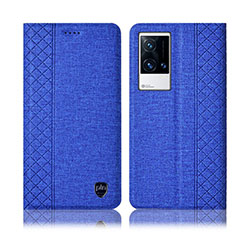 Cloth Case Stands Flip Cover H12P for Vivo iQOO 8 Pro 5G Blue