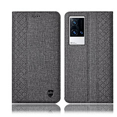 Cloth Case Stands Flip Cover H12P for Vivo iQOO 8 Pro 5G Gray