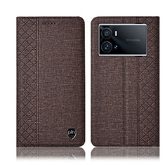 Cloth Case Stands Flip Cover H12P for Vivo iQOO 9 Pro 5G Brown