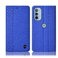 Cloth Case Stands Flip Cover H13P for Motorola Moto G31 Blue