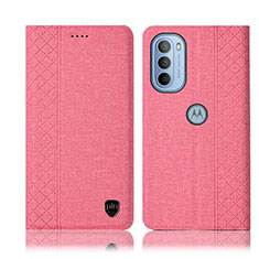 Cloth Case Stands Flip Cover H13P for Motorola Moto G31 Pink