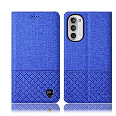 Cloth Case Stands Flip Cover H13P for Motorola MOTO G52 Blue