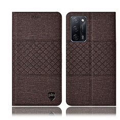Cloth Case Stands Flip Cover H13P for Oppo A56 5G Brown
