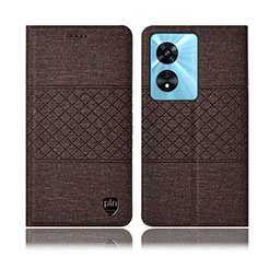 Cloth Case Stands Flip Cover H13P for Oppo A58x 5G Brown