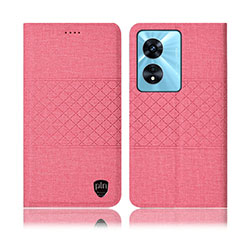 Cloth Case Stands Flip Cover H13P for Oppo A58x 5G Pink