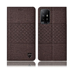 Cloth Case Stands Flip Cover H13P for Oppo F19 Pro+ Plus 5G Brown
