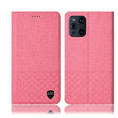 Cloth Case Stands Flip Cover H13P for Oppo Find X3 Pro 5G Pink