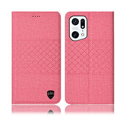 Cloth Case Stands Flip Cover H13P for Oppo Find X5 5G Pink