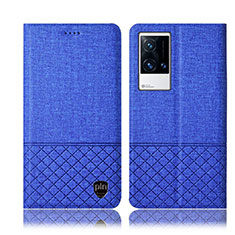 Cloth Case Stands Flip Cover H13P for Vivo iQOO 8 Pro 5G Blue
