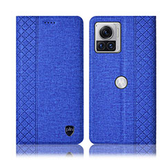 Cloth Case Stands Flip Cover H14P for Motorola Moto Edge X30 Pro 5G Blue
