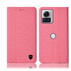 Cloth Case Stands Flip Cover H14P for Motorola Moto Edge X30 Pro 5G Pink