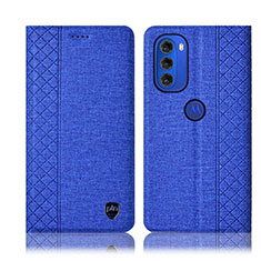Cloth Case Stands Flip Cover H14P for Motorola Moto G51 5G Blue