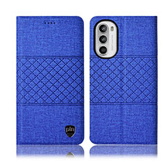 Cloth Case Stands Flip Cover H14P for Motorola MOTO G52 Blue