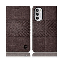 Cloth Case Stands Flip Cover H14P for Motorola MOTO G52 Brown