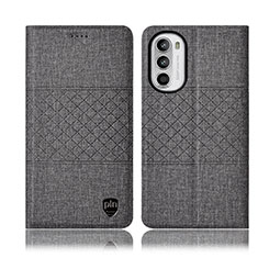 Cloth Case Stands Flip Cover H14P for Motorola MOTO G52 Gray