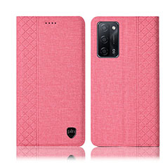 Cloth Case Stands Flip Cover H14P for Oppo A53s 5G Pink