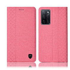 Cloth Case Stands Flip Cover H14P for Oppo A55S 5G Pink