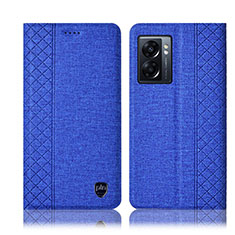 Cloth Case Stands Flip Cover H14P for Oppo A77 5G Blue