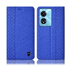 Cloth Case Stands Flip Cover H14P for Oppo A78 5G Blue