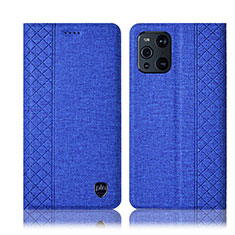 Cloth Case Stands Flip Cover H14P for Oppo Find X3 5G Blue