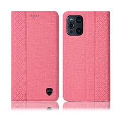 Cloth Case Stands Flip Cover H14P for Oppo Find X3 5G Pink