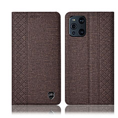 Cloth Case Stands Flip Cover H14P for Oppo Find X3 Pro 5G Brown