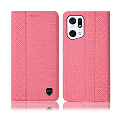 Cloth Case Stands Flip Cover H14P for Oppo Find X5 Pro 5G Pink