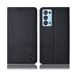 Cloth Case Stands Flip Cover H14P for Oppo Reno6 Pro+ Plus 5G Black