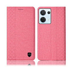 Cloth Case Stands Flip Cover H14P for Oppo Reno9 5G Pink