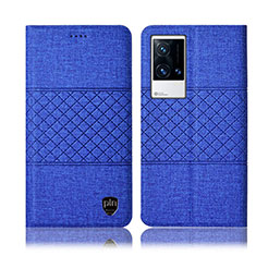 Cloth Case Stands Flip Cover H14P for Vivo iQOO 8 Pro 5G Blue