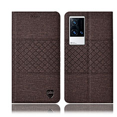 Cloth Case Stands Flip Cover H14P for Vivo iQOO 8 Pro 5G Brown