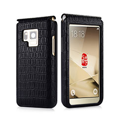 Crocodile Leather Case Flip Cover C02 for Samsung W(2017) Black