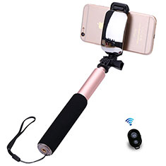 Extendable Folding Handheld Selfie Stick Tripod Bluetooth Remote Shutter Universal S13 for LG Q52 Rose Gold