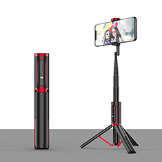 Extendable Folding Handheld Selfie Stick Tripod Bluetooth Remote Shutter Universal T26 Red and Black