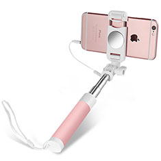 Extendable Folding Wired Handheld Selfie Stick Universal S02 for Apple iPhone 13 Pink