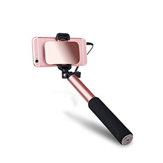 Extendable Folding Wired Handheld Selfie Stick Universal S03 for Alcatel 3X Rose Gold