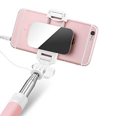 Extendable Folding Wired Handheld Selfie Stick Universal S05 for Apple iPhone X Pink