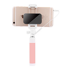 Extendable Folding Wired Handheld Selfie Stick Universal S07 for Oppo Reno6 Pro 5G India Pink