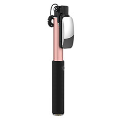 Extendable Folding Wired Handheld Selfie Stick Universal S08 for Huawei P Smart 2021 Rose Gold