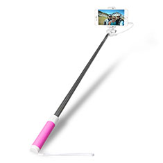 Extendable Folding Wired Handheld Selfie Stick Universal S10 for Apple iPhone SE 2020 Pink