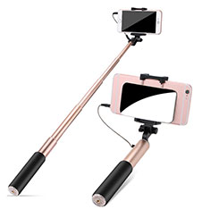 Extendable Folding Wired Handheld Selfie Stick Universal S11 for Motorola Moto G 3rd Gen Gold